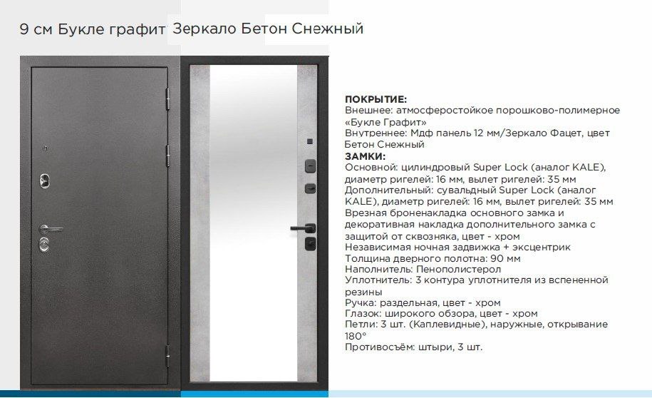 9 см Букле Графит Зеркало Бетон снежный